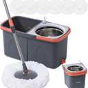 BOOMJOY Spin Mop and Bucket, Mop and Bucket with Wringer Set for Home, Easy Wring for Floor Cleaning with 6 Microfiber Replacement Refills