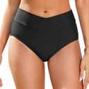 Women V Cut Bikini Bottoms - High Waisted Full Coverage Swimsuits Cross Front Bathing Suit Bottoms 2026 (Large, Black)
