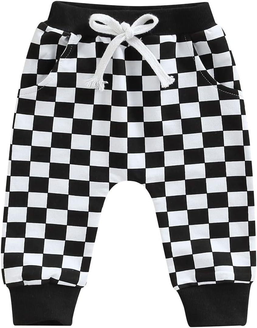 Toddler Baby Boy Girl Checkerboard Plaid Pants Elastic Waist Casual Trousers Spring Summer Fall Winter Long Pants (6-12 Months)