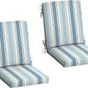 Arden 2-Pack Outdoor Patio Dining Chair Cushion, 20x44, Rain-Proof Seat Pad, Fade-Resistant Outdoor Cushion French Blue Linen Stripe