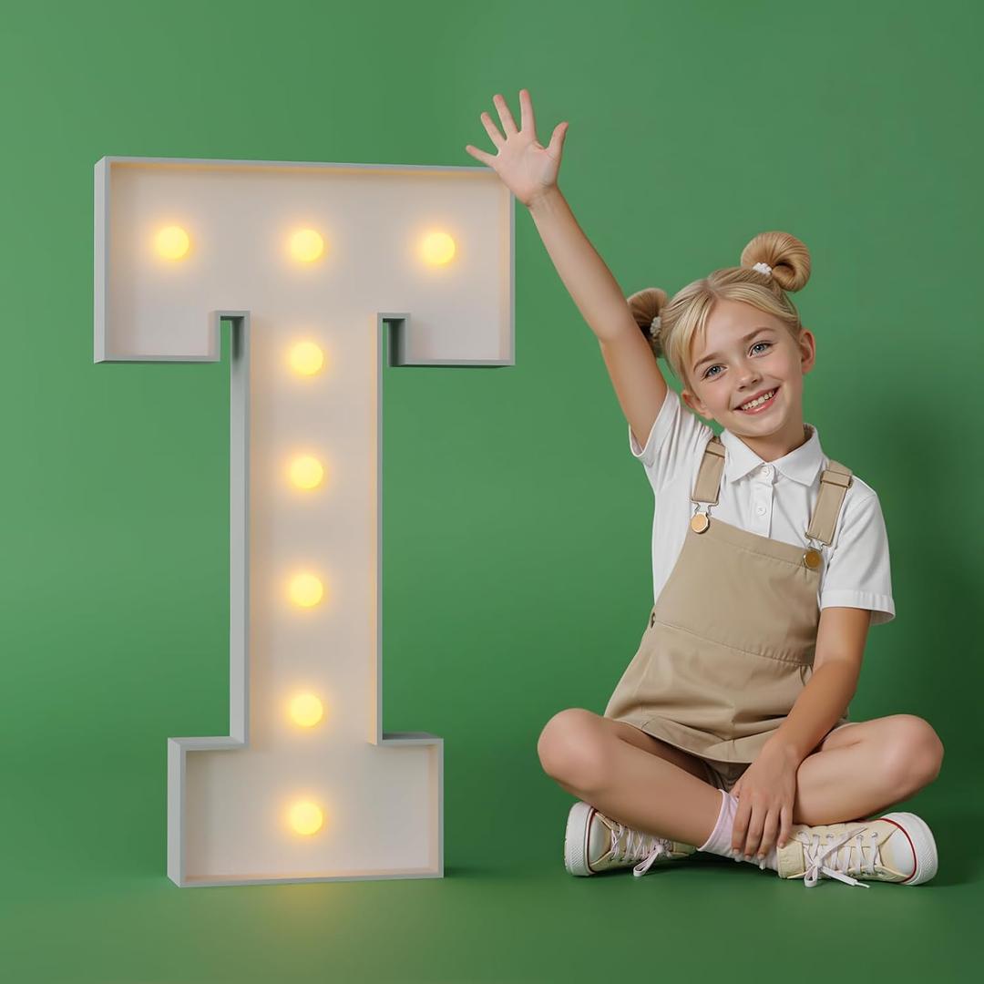 2.3FT Marquee Letters T Large Light Up Letters Cool White Big Foam Cardboard Graduations Prom Marry Me Wedding Birthday Party Decorations Backdrop Sign T