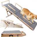 Dog Ramp for Bed, Couch & Car  Adjustable Foldable Pet Ramp, 64.17" Long, 17.72" Wide, Non-Slip Surface with Safety Rails, 8 Heights 20.08"-28.35", Supports 220 lbs, Solid Wood (Gray, 17.72)