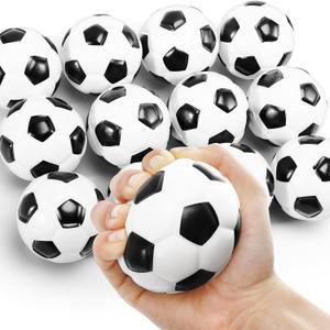 12 Pack Soccer Stress Balls, 2.75 Inch Mini Foam Sports Balls, Stress Relief Squeeze Ball, Mini Soccer Ball for Anxiety Relief School Carnival Reward Gift Party Favors(Black White)