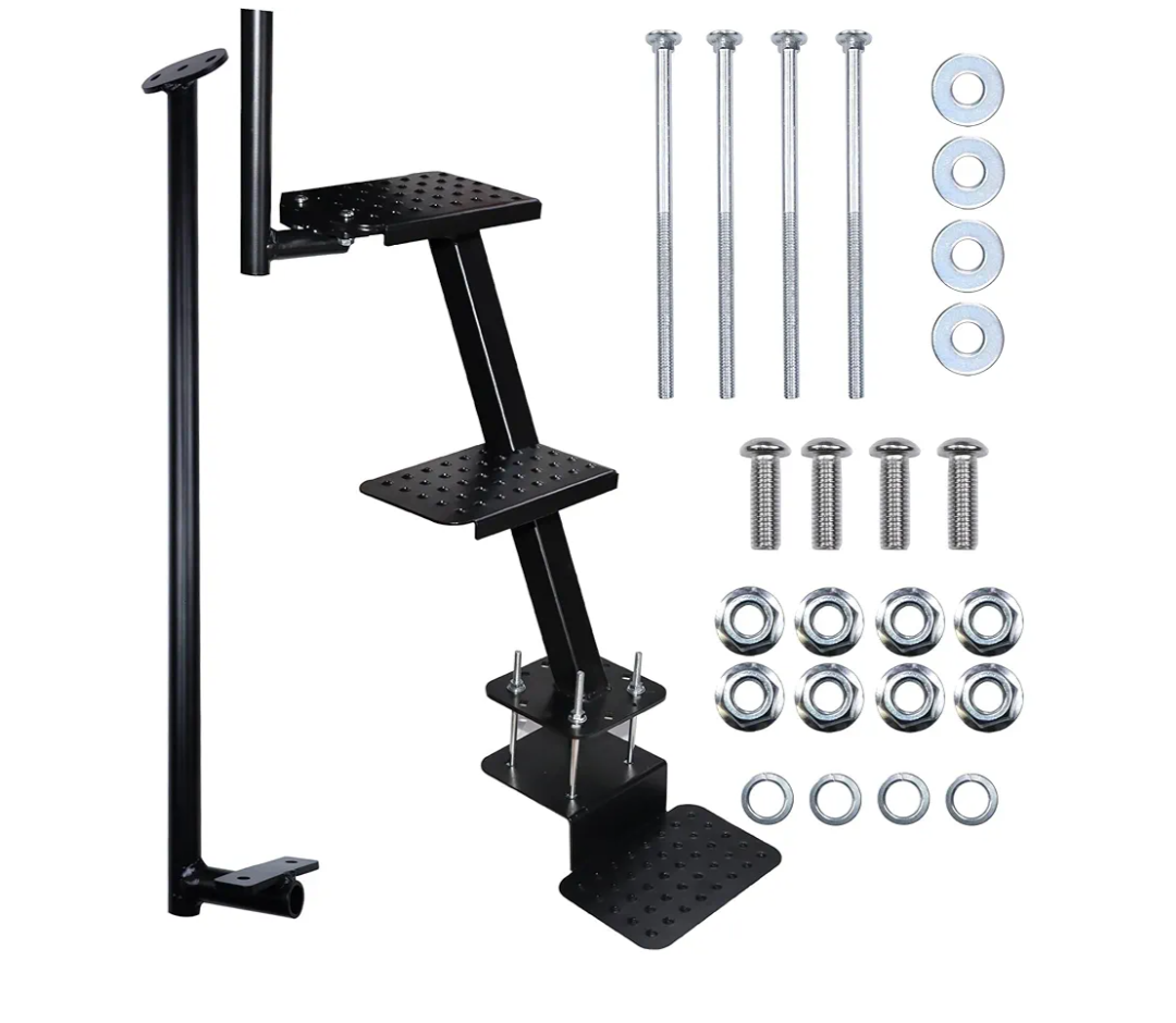 Heavy Duty Boat Trailer Steps with Safety Handle 3 Boat Steps with Non-Slip Universal Fit Bass Boat, Pontoon Boat Surface Black Steel Powder Coated Boat Ladder Trailer Tongue Step