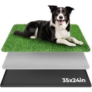 BurgeonNest Dog Grass Pad with Tray 35"x24", Includes Reusable Artificial Turf for Dog Litter Box, Ultra-Absorbent Washable Pee Pad & EVA Material Tray for Balcony, Apartment & Indoor/Outdoor Use