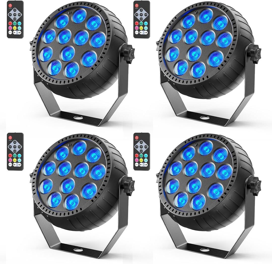 Rechargeable Stage Lights, 2200mAh Battery Powered LED Par Lights with Remote & Sound Activated, 12 RGB Portable Uplights for Events Wedding Party Club Concert Indoor 4Packs (No DMX)