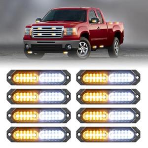 HLauto 1200T Emergency Strobe Grille Lights: 8pcs 12 LED Sync Feature Safety Warning Flashing Lights, Ultra Slim Surface Mount Hazard Caution Light for Trucks, Vehicles, Car, ATV, UTV (Amber White)