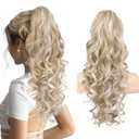 REECHO Ponytail Extension, 20 Claw Clip Ponytail Extension Curly Clip in Ponytail Long Pony Tails Hair Extensions for Women Fluffy Natural Looking Synthetic Hairpiece, Medium Blonde with Highlights