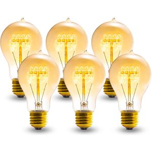 A19 Edison Light Bulb,E26 Incandescent Light Bulbs 60W Antique Vintage Bulb,2200K Dimmable Warm White 280 Lumens Amber Retro Decorative Old Fashioned Incandescent Bulb,Squirrel Cage 6 Pack