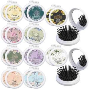 Yalikop 20 Pcs Christian Gifts Bulk for Women, Foldable Hair Brush with Mirror Mini Bible Verse Compact Hairbrush Mothers Day Gifts Flower Travel Compact Comb Bulk for Women Teacher Coworker Employee