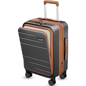 Carry On Luggage 22x14x9 Airline Approved, FLO5 Expandable Polycarbonate Suitcase with Front Pocket (FX-Core, Brown-Black, 20 Inch)