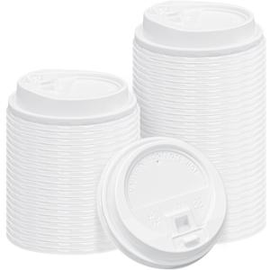 150 Pack Coffee Cup lids, Disposable Plastic Cup Lids for 10, 12, 16, 20, 24 oz Paper Cups, Hot/Cold Drinking Cup Lids, 3.54 Inches/90 mm Diameter - White