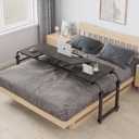 TigerDad Tilt Overbed Table with Wheels, Height Adjustable Rolling Desk for King Queen Bed, Tilting Laptop Cart Mobile Computer Workstation, Dekuwood