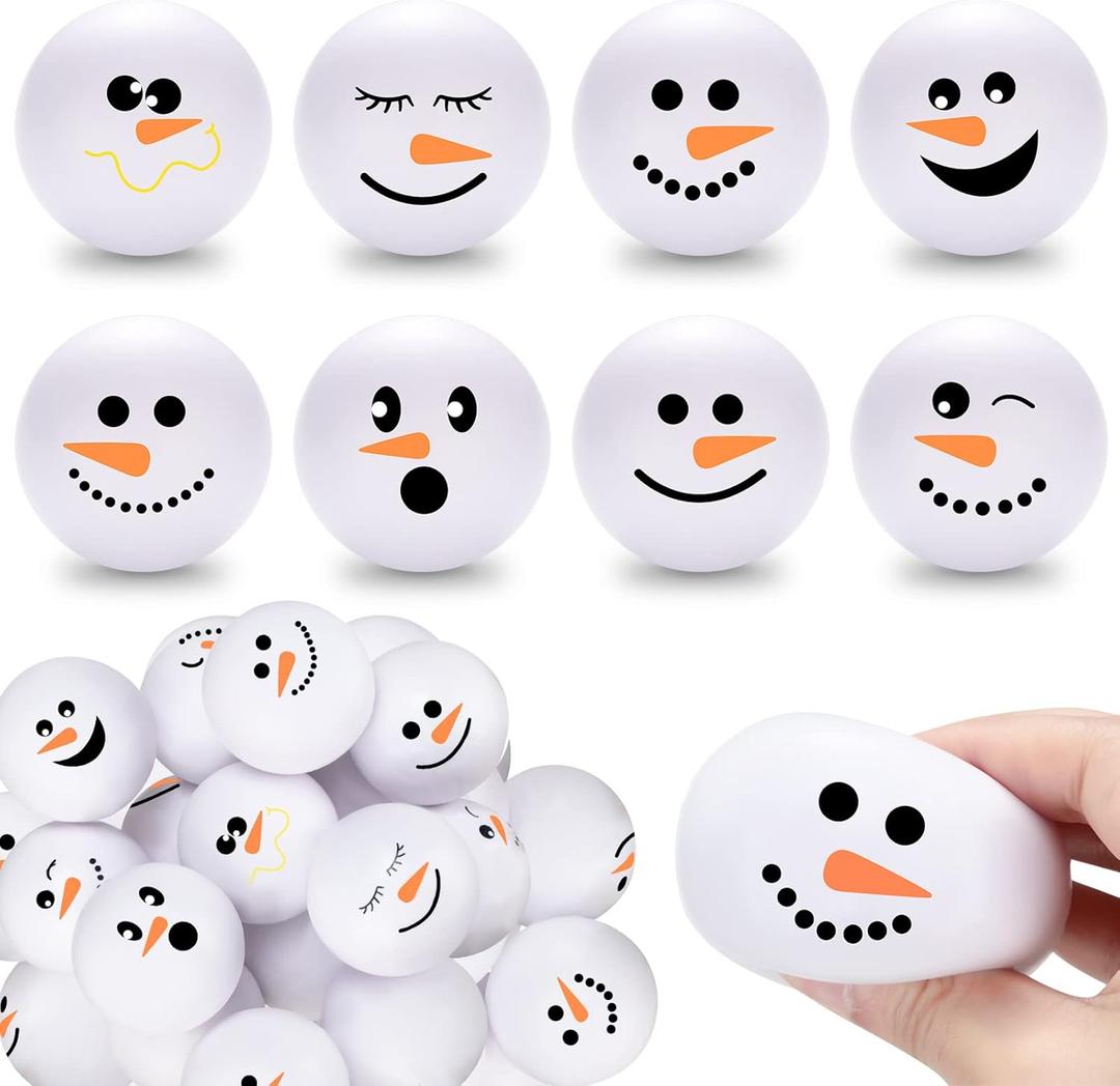 Zhanmai 32 Pcs Christmas Snowmen Stress Balls Bulk Small Snowball Face Toys Relief Squeeze Crafts for Winter Party Favors Xmas Stocking Stuffers Gift Goodie Bag Fillers Holiday Decorations (2.5 Inch)