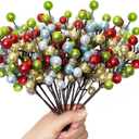 24 Pack Christmas Glitter Berries Stems, 8.5 Inch Artificial Christmas Picks, Berry Branches for Christmas Tree Ornaments, DIY Wreath, Crafts, Holiday and Party Decor (Colorful A)