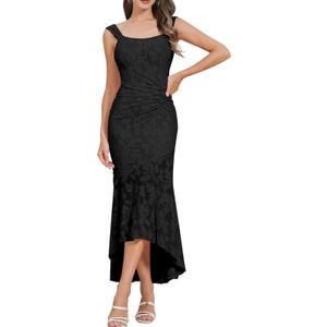 Womens Floral Jacquard Ruched Mermaid Hem Bodycon Cami Maxi Dress Going Out Party Dress Summer, Large Womens Floral Jacquard Ruched Mermaid Hem Bodycon Cami Maxi Dress Going Out Party Dress Summer, Large