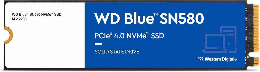 Western Digital 1TB WD Blue SN580 NVMe Internal Solid State Drive SSD - Gen4 x4 PCIe 16Gb/s, M.2 2280, Up to 4,150 MB/s - WDS100T3B0E