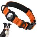 Taglory Reflective AirTag Dog Collar with Airtag Holder, Dual D-Rings, Safety Locking Buckle Durable, Adjustable Soft Padded for Medium Dogs, Orange, XS
