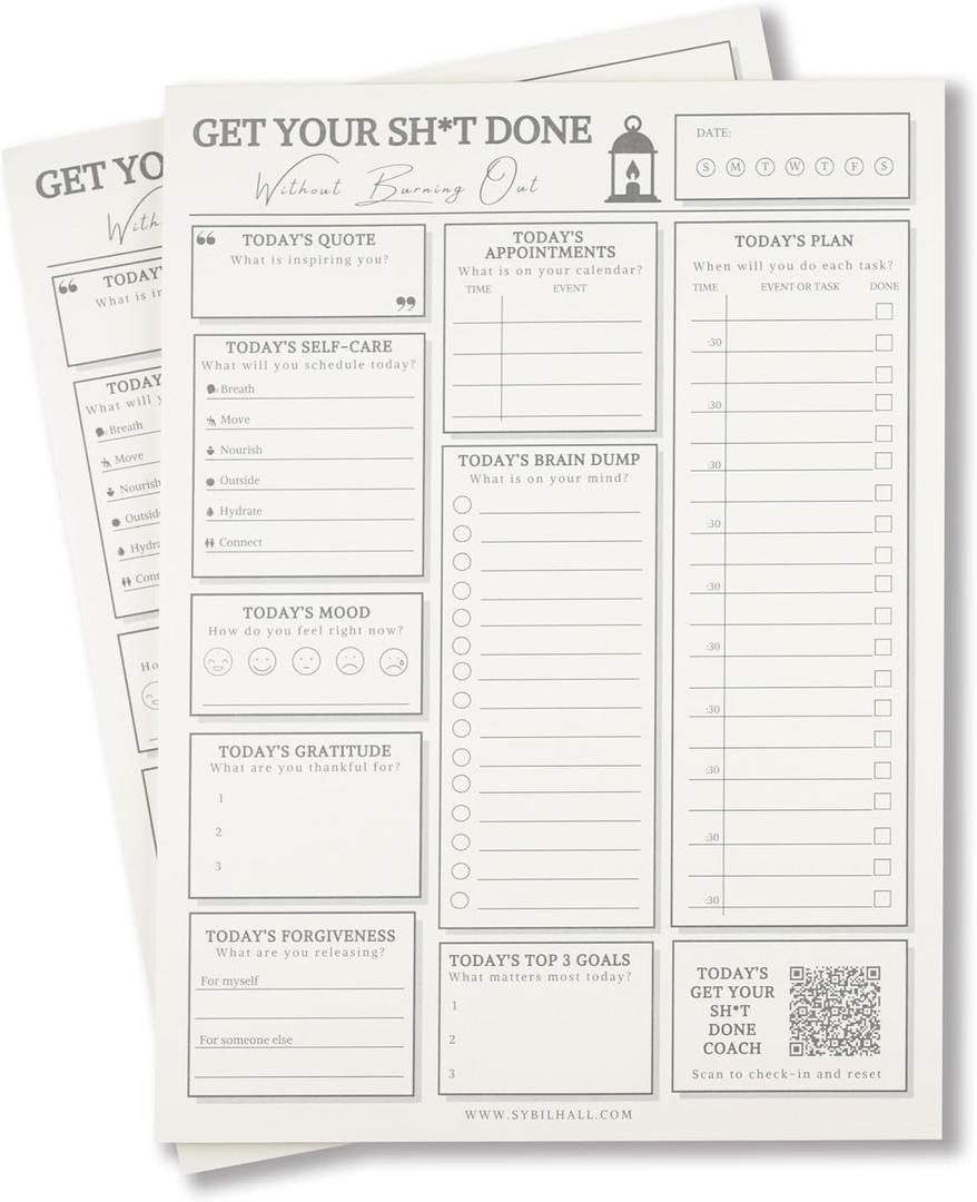 Daily Planner Notepad - Mothers Day Gift Help Mom Plan Self Care, Daily Tasks, Work, and School Tasks on One Simple Tear Off Page Each Day 2 Pack Large (8.5x11) Notepads for 100 Days of Planning without Stress