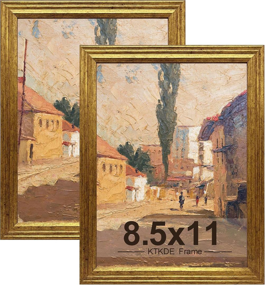 KTKDE 8.5x11 Picture Frame Set of 2, Ornate Vintage Gold Photo Frames 8.5 x 11 Antique Photo Frame for Wall Decor or Tabletop Display Retro Home Decor best gift