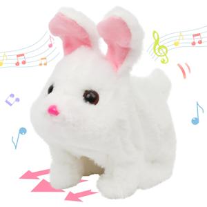 Hopearl Hopping Chubby Rabbit Interactive Electronic Pet Plush Bunny Toy with Sounds and Movements Animated Walking Wiggle Ears Twitch Nose Gifts for Toddlers Birthday, White, 7''