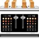 4 Slice Toaster Touch Screen, Stainless Steel Toasters Digital Timer, Dual Control Panel Toasters, 8 Shade Settings 6 Bread Types for Bagel, Cancel, Defrost 1650W Black