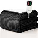 Homemate Heated Blanket Electric Throw - 50"x60" Heating Blanket Throw 1/2/4/6/8 Hours Auto-Off 10 Heat Levels Over-Heat Protection Soft Flannel Sherpa ETL Certification (05 - Black, Striped)