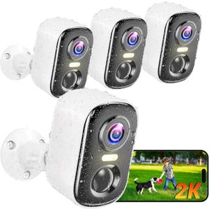 Outdoor Security Camera Wireless, 2K Battery Powered WiFi Cameras for Home Security with AI Motion Detection, Color Night Vision, Siren Alarm, 2-Way Talk, IP66 Waterproof, Cloud/SD Storage (4 Pack)