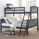 DHP Airlie Convertible Wood Bunk Bed Twin Over Full Size, Stackable and Detachable Bed Frames for Kids, Teens, Angled Ladder, High Guardrail, Wood Slats, No Boxspring Required, Grey
