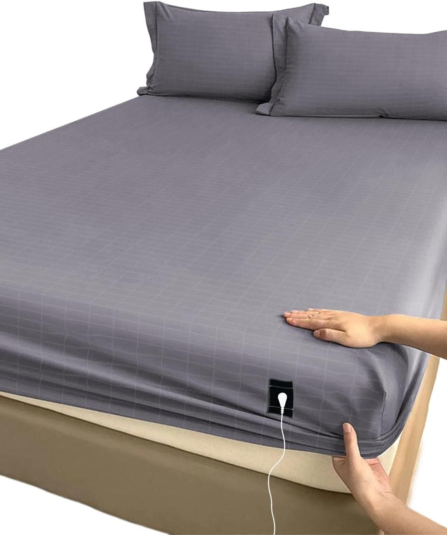 Grounding Sheets Twin Size (39x75x14in), 90% Organic Cotton + 10% Silver Fiber, Grounding Sheet for Bed, Fitted Grounded Sheet for Improved Sleep, Earth Sheets with 15FT Cord Gray