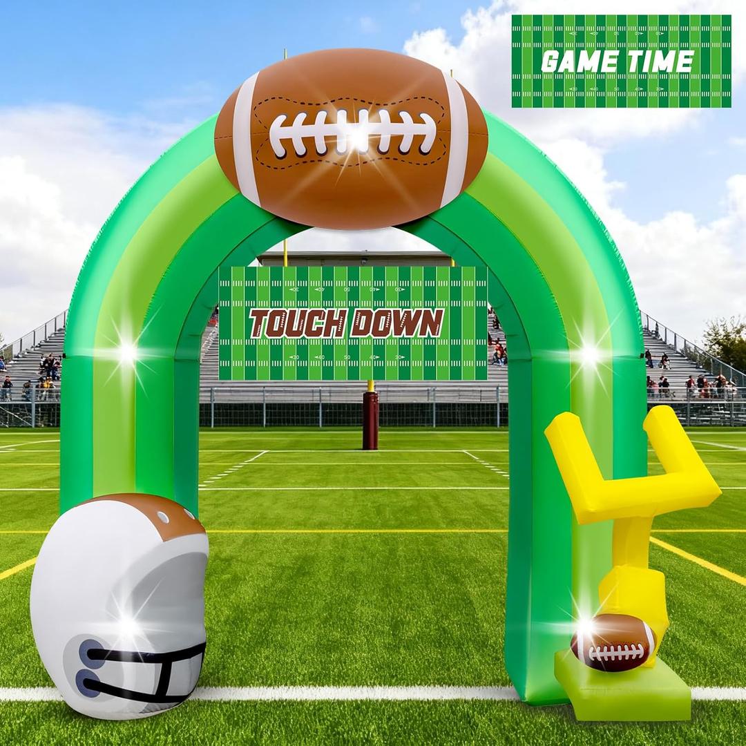 Football Inflatable Outdoor Yard Arch Goal Post Blow up with Helmet Green Brown for Birthday Party Decoration Game Ideal for Fans Sports Planner Rugby Giant Balloon Photoprop