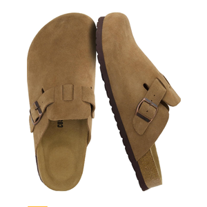 CUSHIONAIRE Haze Genuine Suede Leather Mens Clogs - Comfortable Slip On Potato Shoes for Men with Adjustable Buckle, 39