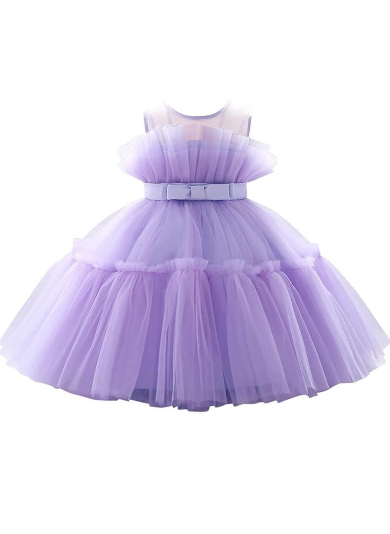  Baby Girls Christmas Ruffle Ball Tutu Gown Wedding Party Lace Dresses, Purple, 4-5 Y, 110