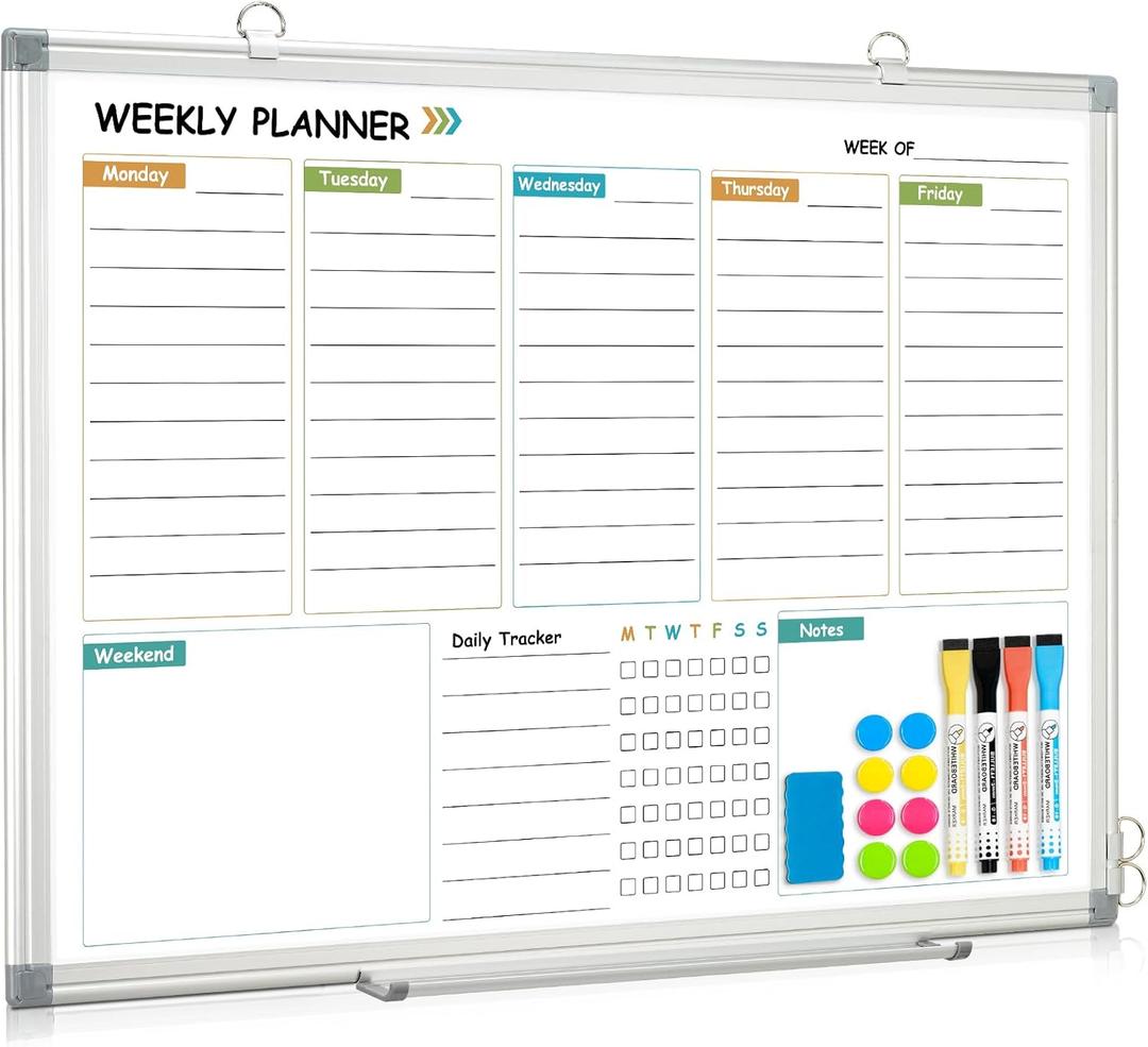 Weekly Dry Erase Calendar Whiteboard for Wall, 24" x 18" Planner