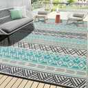 Outdoor Rugs, Outdoor Plastic Straw Rug, Reversible Waterproof Carpet for Camping, Poolside, Garden, BBQ Area, Gazebo Flooring, RV Park & Beach, Bohemian Style, 6x9 (Blue&grey)