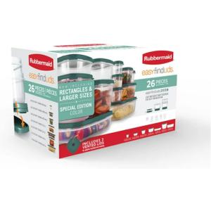 Rubbermaid Easy Find Lids Food Storage Containers, Blue Spruce, 26 Piece Set