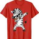 Dabbing Zebra Sunglasses Zoo African Animal Funny Zebra T-Shirt Red