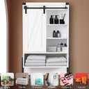 Over Toilet Storage Cabinet with Barn Door & Adjustable Shelves, 24 inches x 10 inches x 67 inches