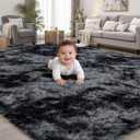 Area Rug for Living Room Bedroom:6x9 Black Grey Soft Fluffy Shag Upgrade Non-Slip High Pile Carpet Large Fuzzy Plush Indoor Floor Decor Shaggy Rug for Kid Boys Girls Playroom Nursery Modern Home (Tie-dyed Dark Grey)