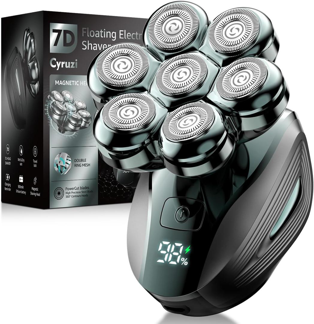 Head Shavers for Bald Men: Upgraded Detachable Head Shaver - IPX7 Waterproof Wet or Dry Electric Razor for Men - 7D LED Display Rechargeable Shaving Grooming Kit with Type-C Charge (Cobalt Green)