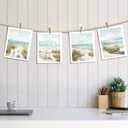 Color Play Coastal Wall Art Beach Prints: Unframed Ocean Seascape Picture Boat Seagull Grass Chair Umbrella Artwork for Home Decor, Set of 4