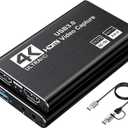 Video Capture Card, Audio Video Capture Card, USB 3.0 Capture Card 4K HDMI Loop-Out, 1080P 60FPS/2K 30FPS Video Game Capture for Streaming Works for PS5/Switch/Camera/PC/OBS(Black)