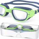 Kids Swim Goggles,Swimming Goggles for Kids 6-14, Anti-Fog UV Protection Pool Glasses for Boys Girls (Navy/Green-clear)