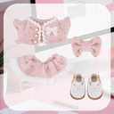 BOXOB 4pcs Doll Clothes Set, Elegant Pink Toy Outfits Stylish Clothes Accessories with Coat Dress Bow Shoes Suitable for 17cm Dolls