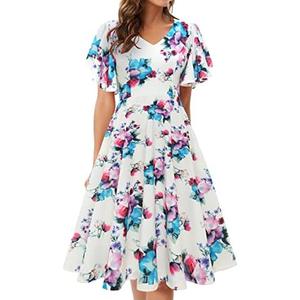 Bridesmay Women's Formal Wedding Guest Dress for Women 2026 Short Sleeve Fit and Flare Tea Party Dresses, S