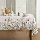 Horaldaily Fall Tablecloth 6084 Inch Rectangular, Spring Autumn Harvest Flowers Table Cover for Party Picnic Dinner Decor (Beige)