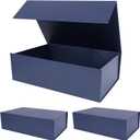 Aimyoo Navy Blue Collapsible Gift Box with Magnetic Closure Lids 13.8x9x4.3 in, Bridesmaid Groomsmen Proposal Box, Large Rectangle Box for Present Graduation Storage 3 Pack (GIFT BOX-NB-L3)