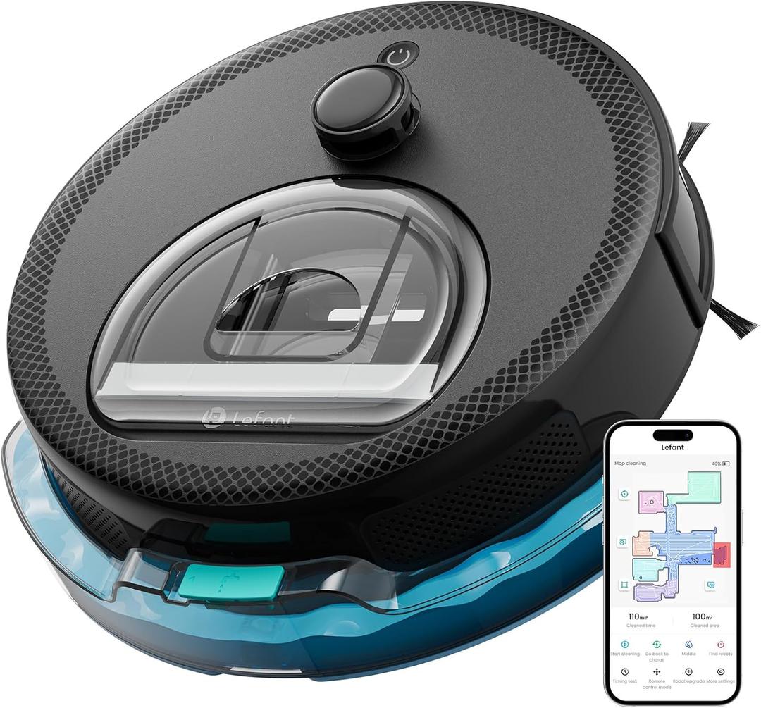 Lefant LiDAR Robot Vacuum and Mop, Smart Mapping and Obstacle Avoidance, Tangle-Free Pet Hair, 2.4G/5G WiFi App Control, Slim Design for Wider Coverage, Carpet Detection, M330 Pro (Black)