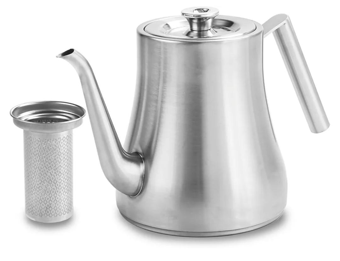 68OZ/2000ML Stainless Steel Teapot with Removable Infuser, Stovetop Safe Tea Maker Water Kettle for Loose Leaf & Tea Bags, Silver
