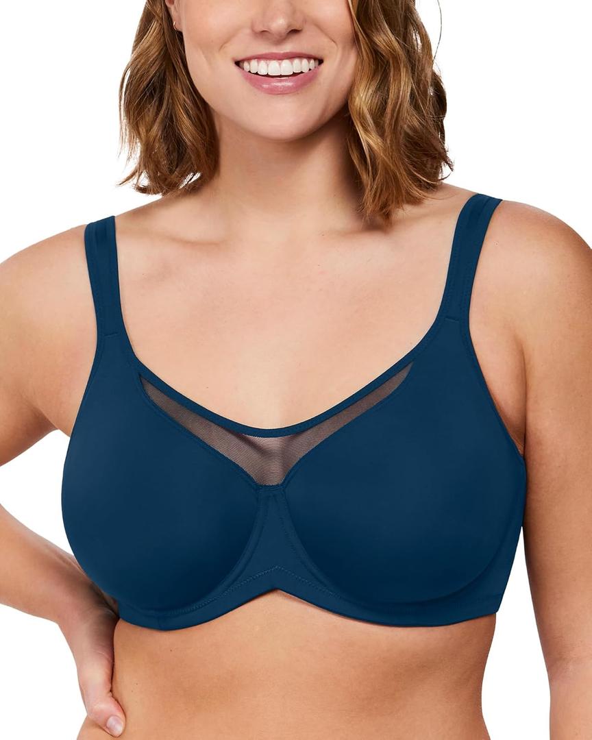 HSIA Minimizer Bras for Women Plus Size, Full Coverage Coolcomfort T Shirt Unlined Bra with Underwire for Heavy Breast, Oceana Blue 34C (Blue)